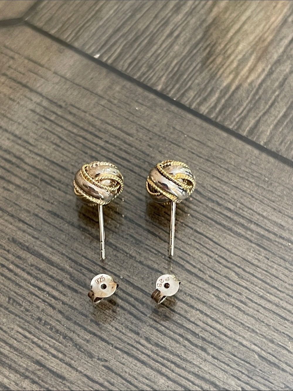 Vintage Two-Tone Sterling Silver Love Knot Studs - Picture 12 of 16